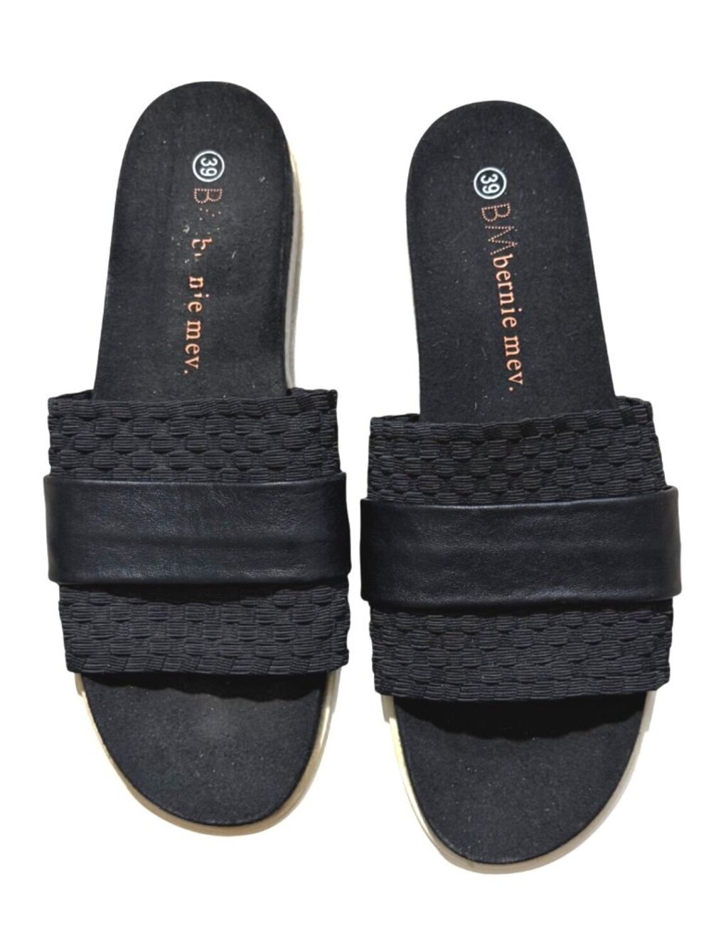 Bernie Mev Women's Slide Sandals 39 Summer Dressy Comfort Minimalist Woven Black